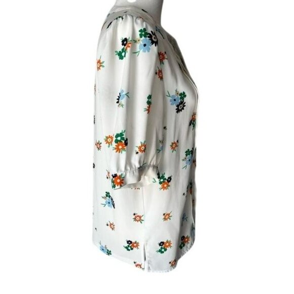 Charter Club Floral Button-Front Blouse With Pintuck Details Short Sleeve Medium - Picture 7 of 16